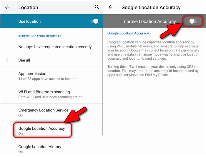 Disable Google Location Accuracy