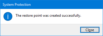 the restore point was created successfully
