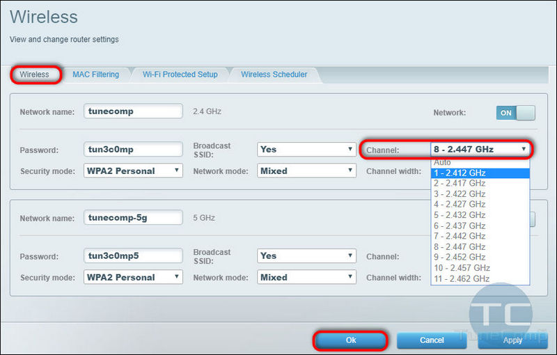 change wireless channel on Router