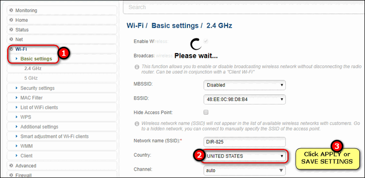 select country on router