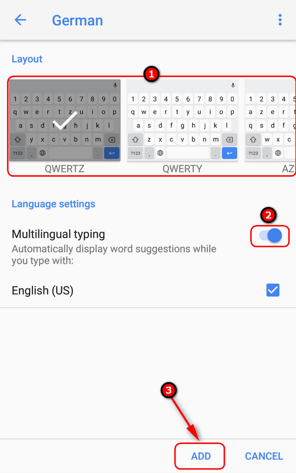add selected keyboard language Android 8