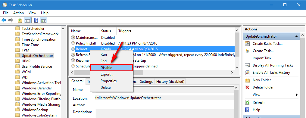 disable task reboot in Task Scheduler