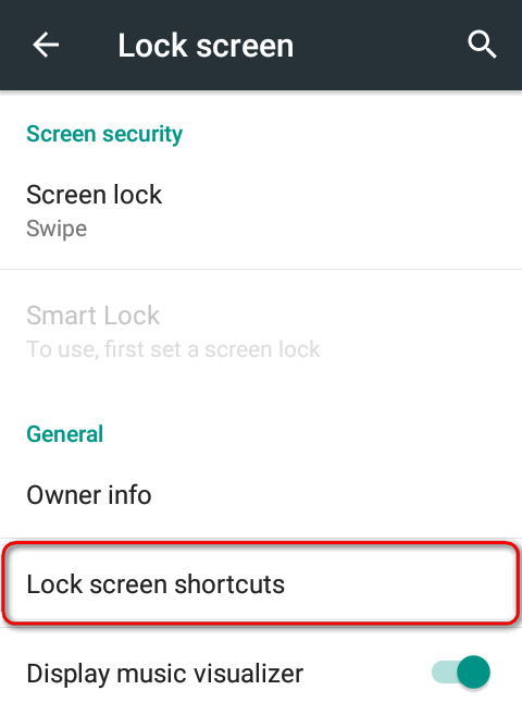 change lock screen shortcuts