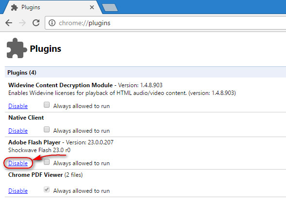 disable adobe flash player google chrome