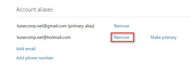 remove email from microsoft account
