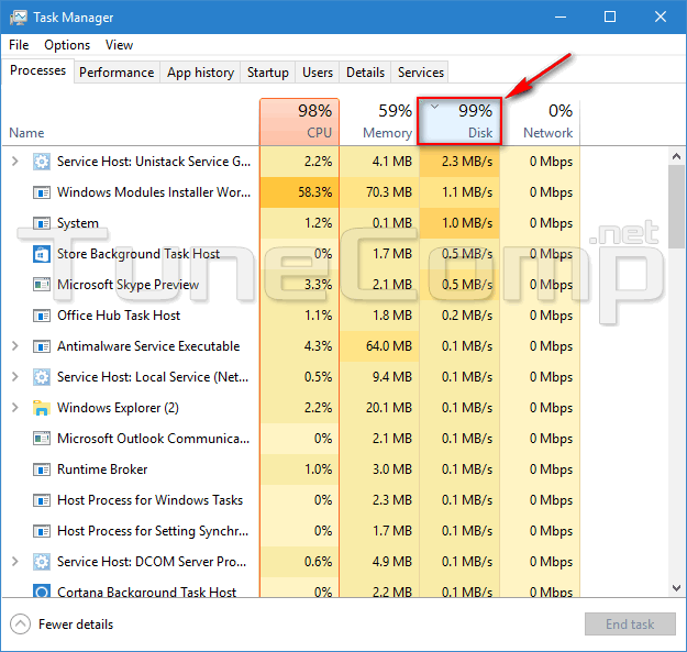 disk usage maxed out windows 10