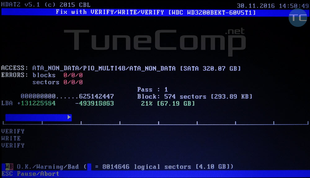 HDAT2: scan for bad sectors