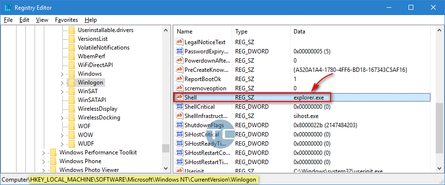 restore the shell in the registry