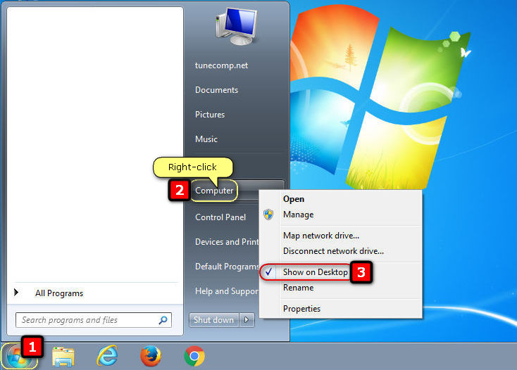 Computer icon on desktop Windows 7
