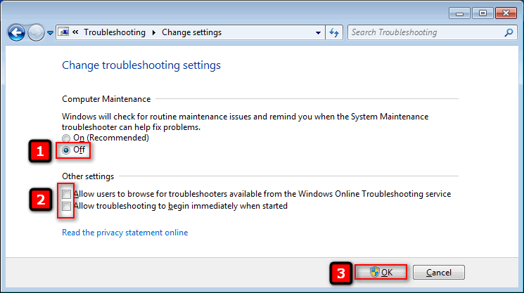 disable computer maintenance windows 7