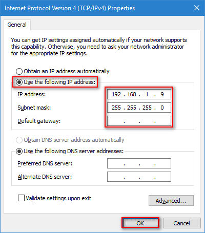 static IP address Windows 10
