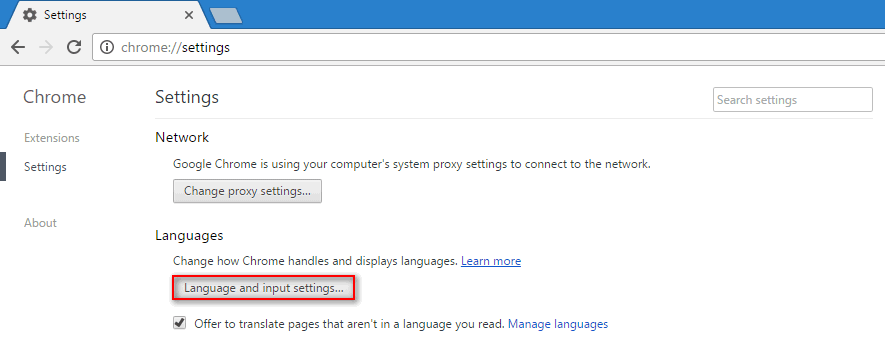 chrome language and input settings