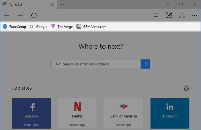 favorites bar enabled in Edge