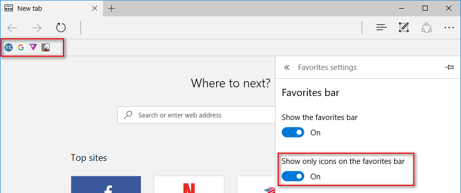 show only icons on the favorites bar
