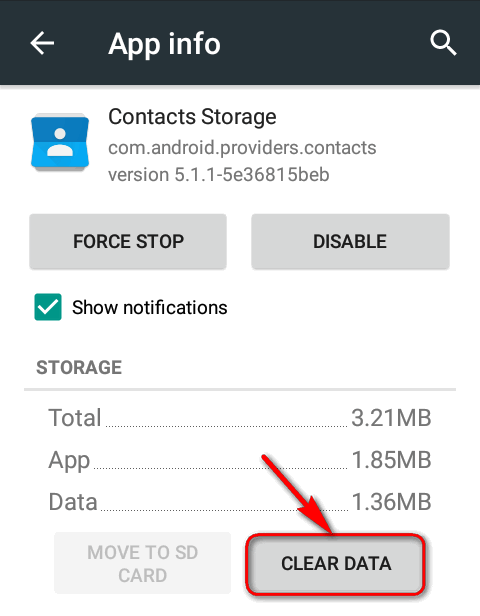 clear data of contacts storage
