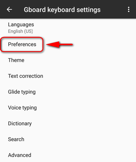 google keyboard preferences