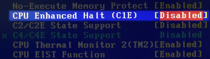 CPU Enhanced Halt (C1E) disabled