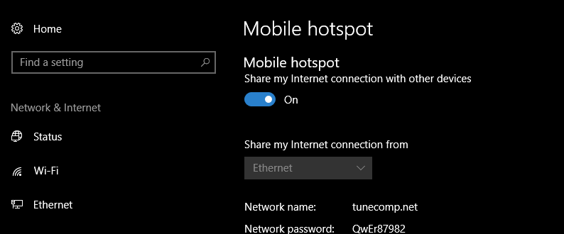 Mobile Hotspot on Windows 10 Creators Update 2017