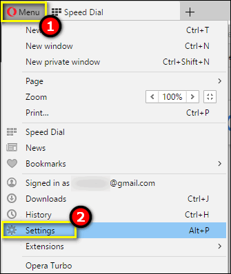 opera menu settings