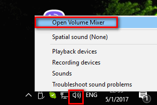 volume mixer in Windows 10