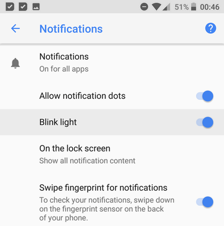 Blink light Android 8