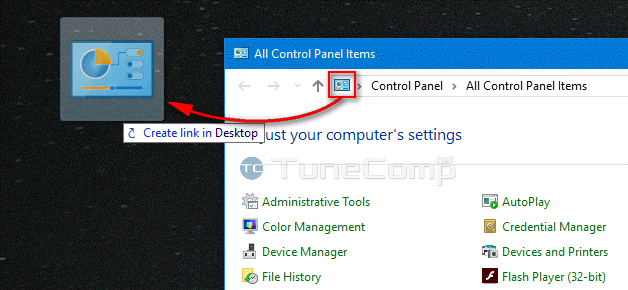 Control Panel on Desktop of Windows 10