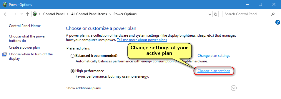 change settings of your active power plan