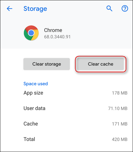clear app cache Android 9