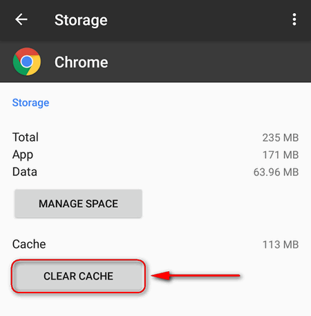 clear cache of Chrome app