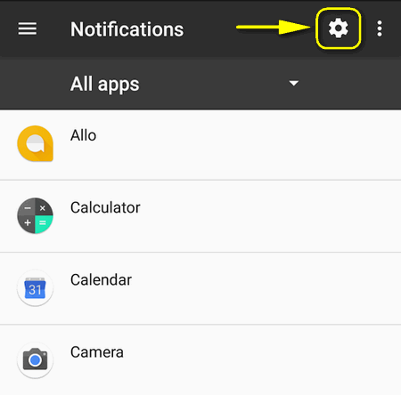 gear icon in notifications