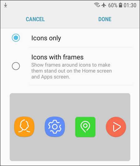 icon frames options Galaxy S7 Android 8