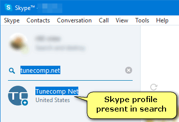 Skype profile present in search
