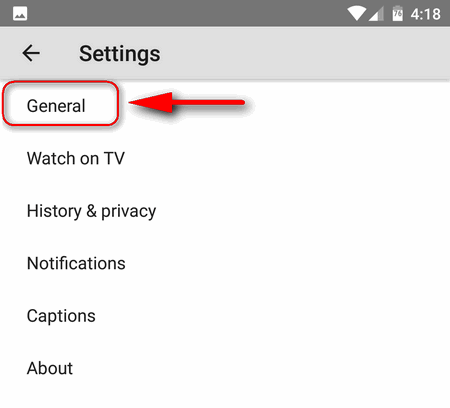 YouTube Android app General Settings