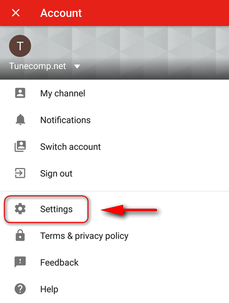 YouTube Android app settings