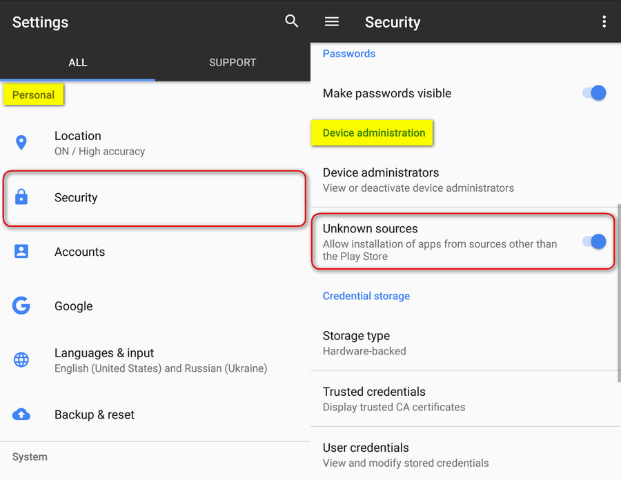 Android 7 Nougat - Security - Unknown sources