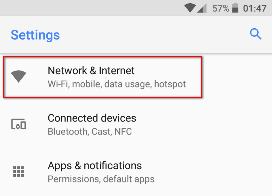 Network & Internet Android 8