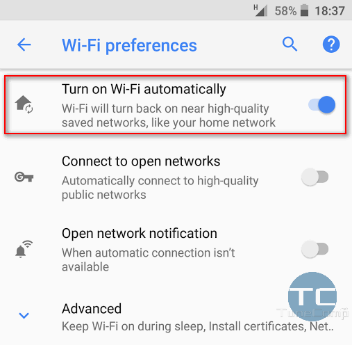 Turn On Wi-Fi Automatically Android 8 Oreo
