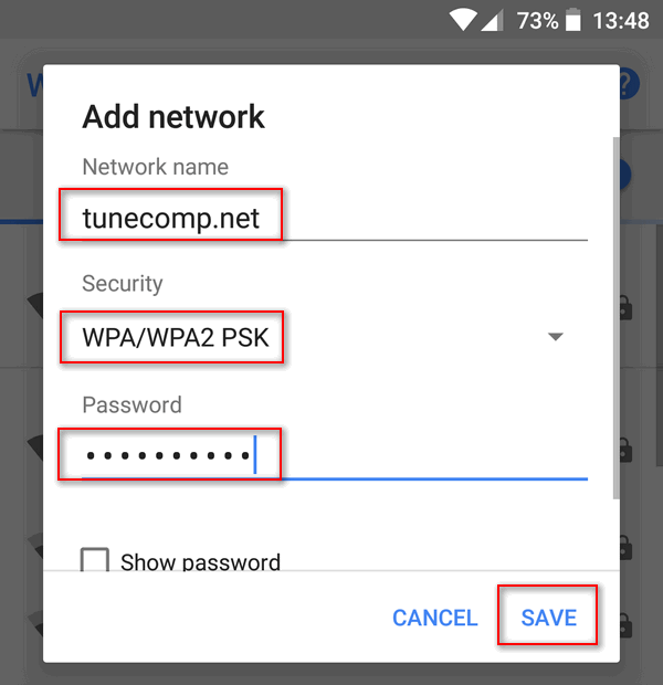 specify hidden Wi-Fi credentials