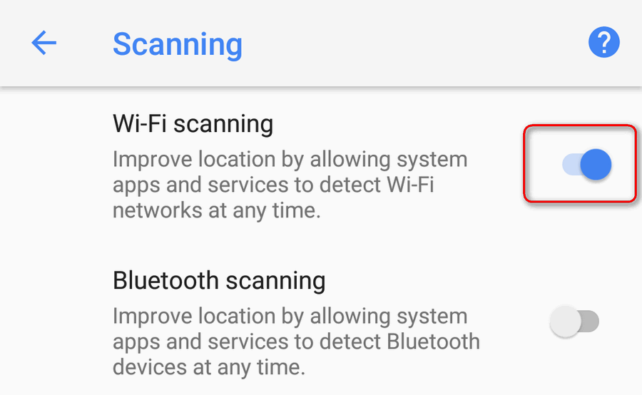 enable Wi-Fi scanning Android 8