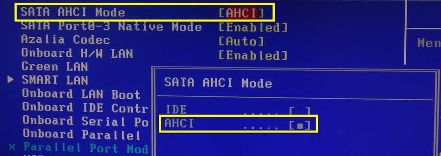 SATA AHCI Mode Enable