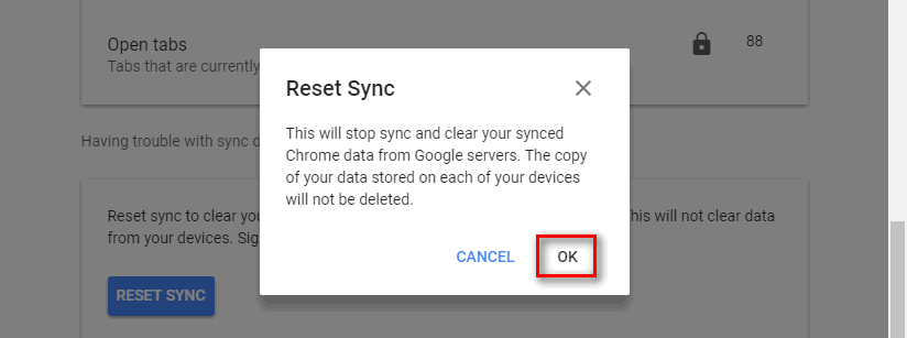 confirm sync reset