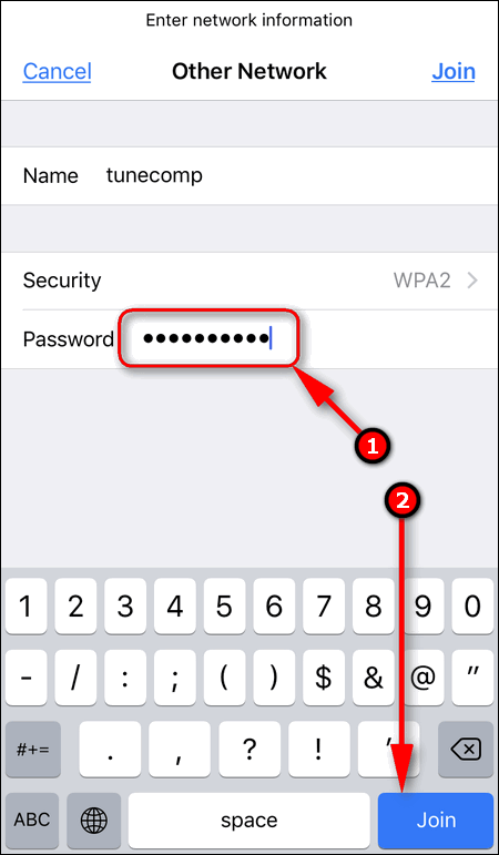 security key join hidden wifi iPhone