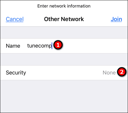 type the name of the hidden wifi network