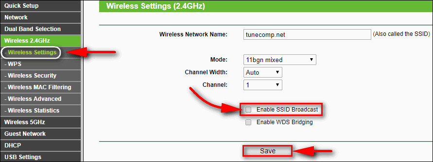 Disable SSID broadcast on TP-Link router