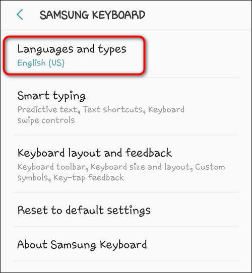 Samsung keyboard Languages and types