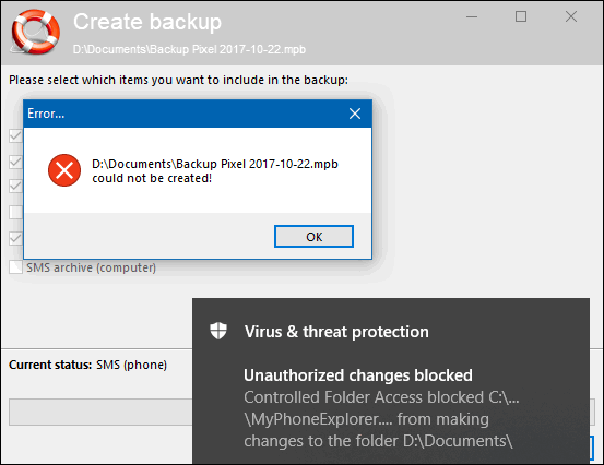 controlled folder access blocked