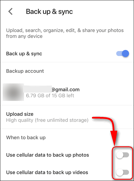 disable cellular data back up Google Photos iOS