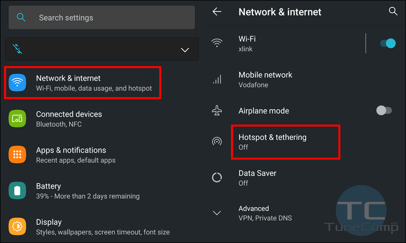 hotspot & tethering settings Android 10