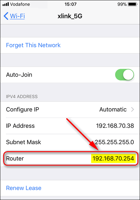 Router IP address on iPhone