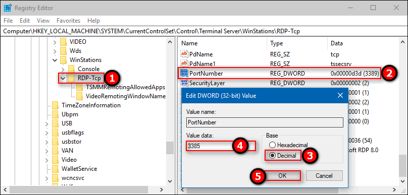 how to change rdp port in windows 10